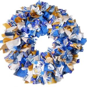 HANUKKAH RAG WREATH 12" HANDCRAFTED DOOR WALL DECORATION 12" ONE OF A KIND GIFT
